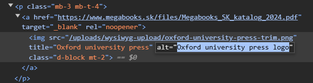 Ukážka kódu s implementovaným alternatívnym textom.
