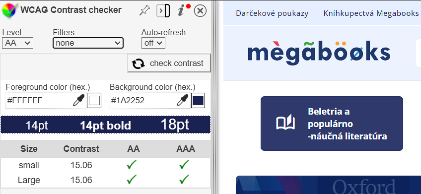 Ukážka nástroja WCAG Contrast checker.