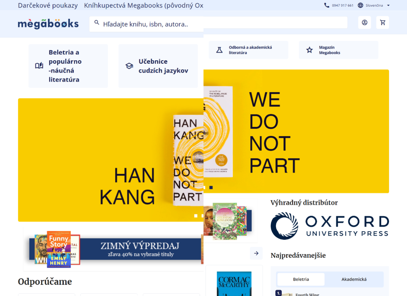 Porovnanie webu megabooks.sk pri zväčšení textu a v pôvodnej veľkosti.