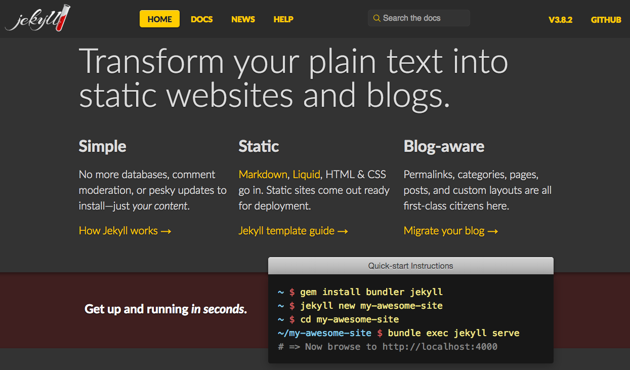 Takto jednoducho Vám Jekyll vytvorí web za pár sekúnd.